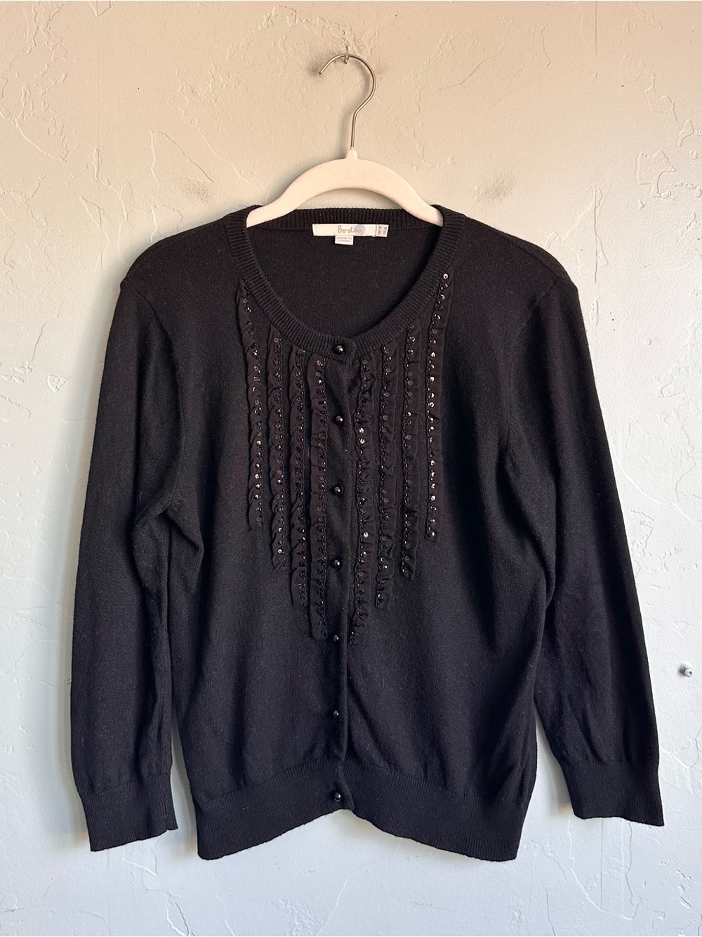 Boden Black Embellished Button-Front Cardigan Sweater Size 8 Preppy Sparkle